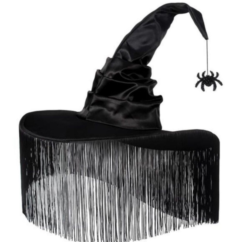 Black Halloween Witch Hat Fringe Tassel Spider Halloween Costume Party New